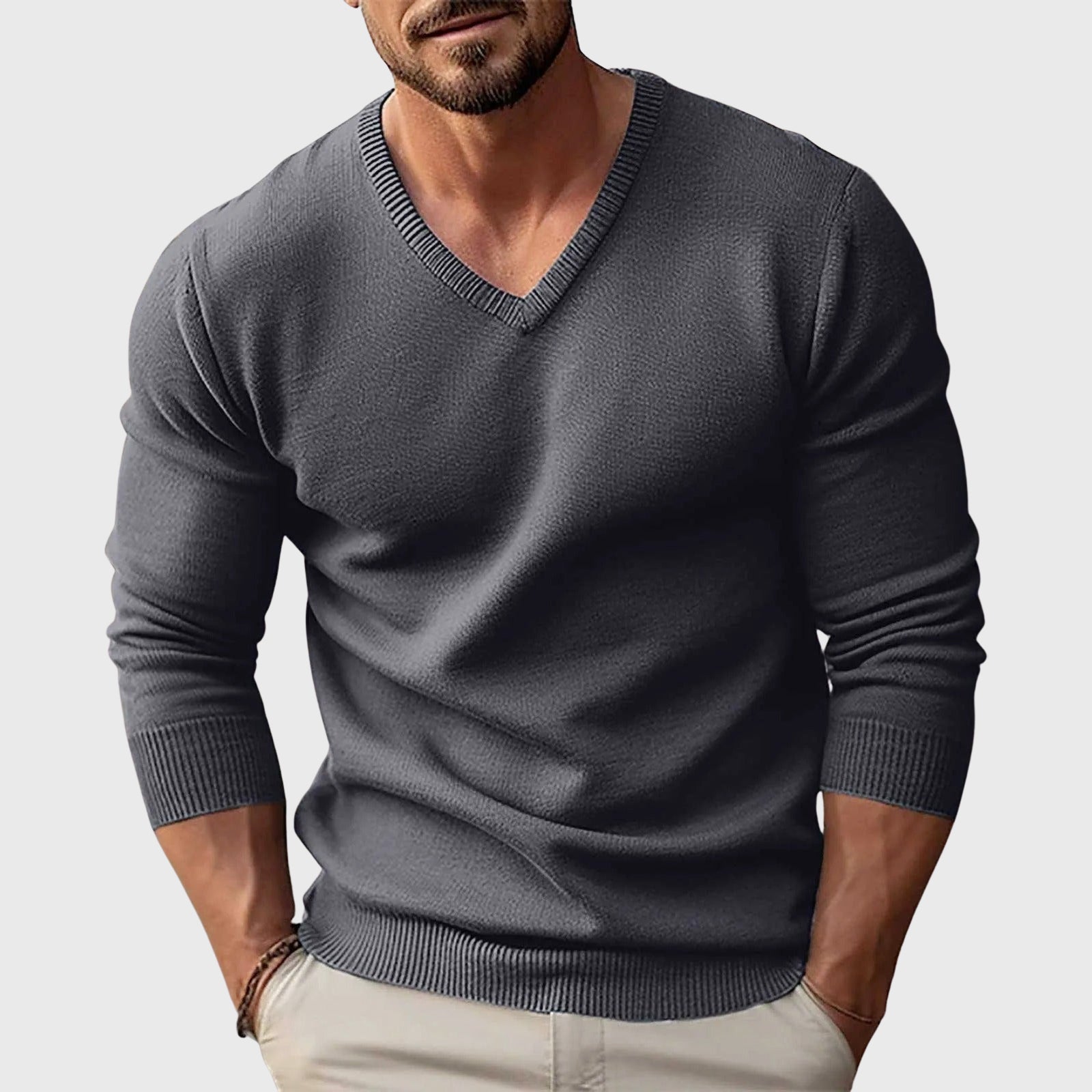 Andrew - Men's Fitted Long Sleeve V-Neck Sweater