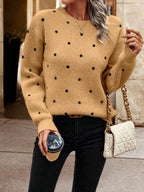 Anicka - Women's Dotted Pattern Crew Neck Knit Sweater