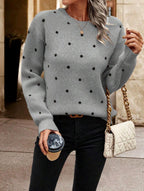 Anicka - Women's Dotted Pattern Crew Neck Knit Sweater