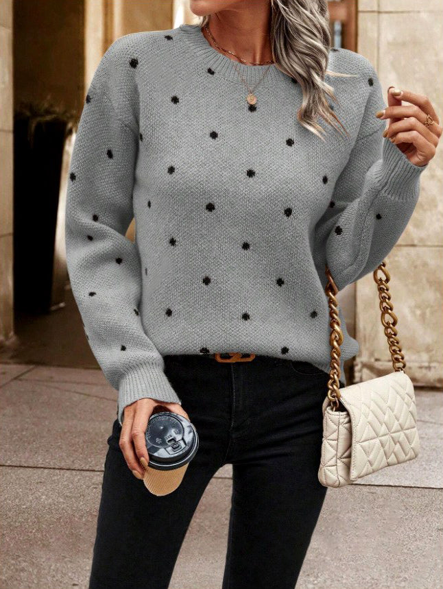 Anicka - Women's Dotted Pattern Crew Neck Knit Sweater