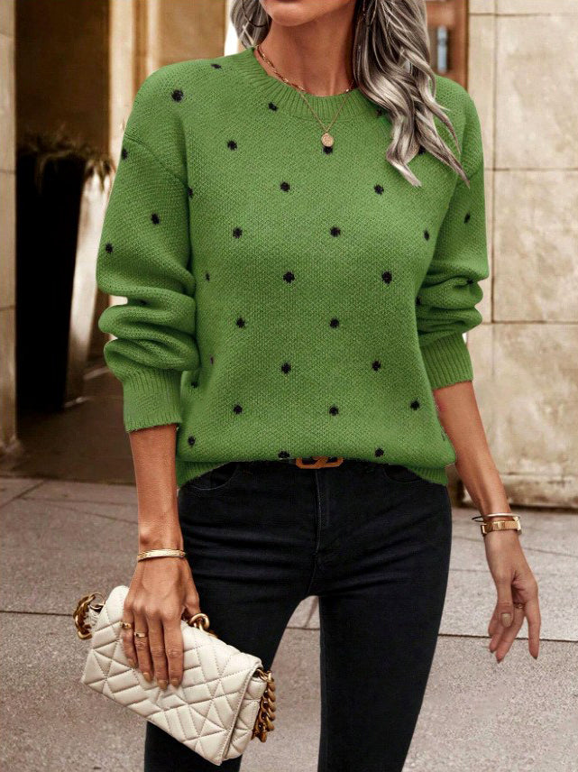 Anicka - Women's Dotted Pattern Crew Neck Knit Sweater