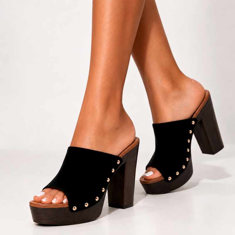 Aoife - Women's Studded Platform Heeled Slide Sandals