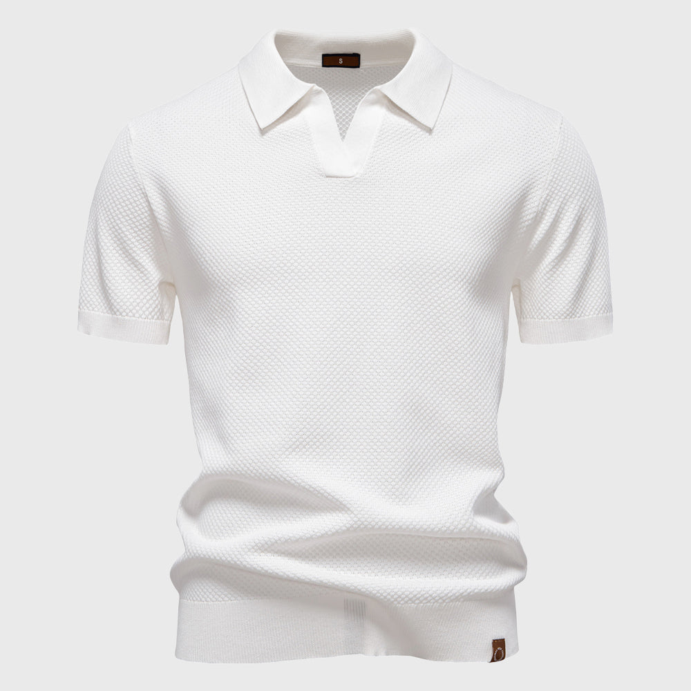 Archie - Men's Short Sleeve Textured Polo Knit Top