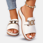 Aria - Women's Open-Toe Buckle Slide Sandals