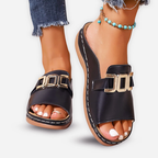 Aria - Women's Open-Toe Buckle Slide Sandals