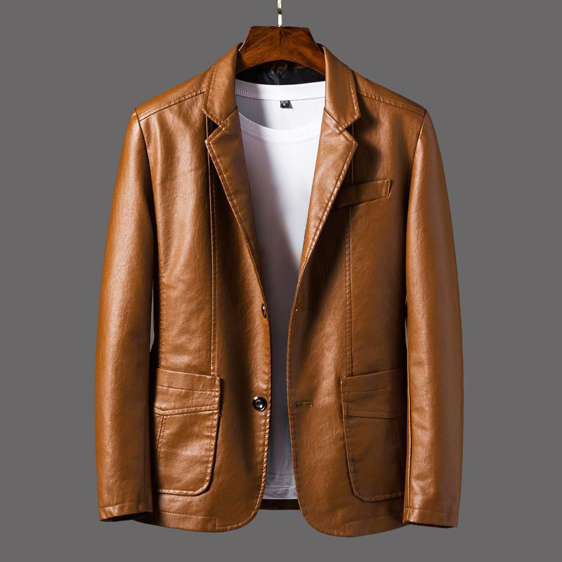 Arthur - Men's Leather Moto Jacket with Patch Pockets