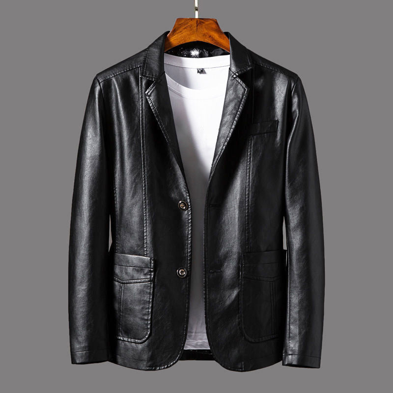 Arthur - Men's Leather Moto Jacket with Patch Pockets