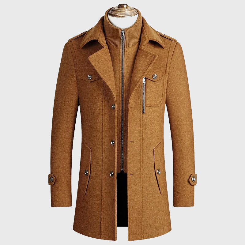 Arthur - Men’s Stand Collar Layered Wool Blend Overcoat