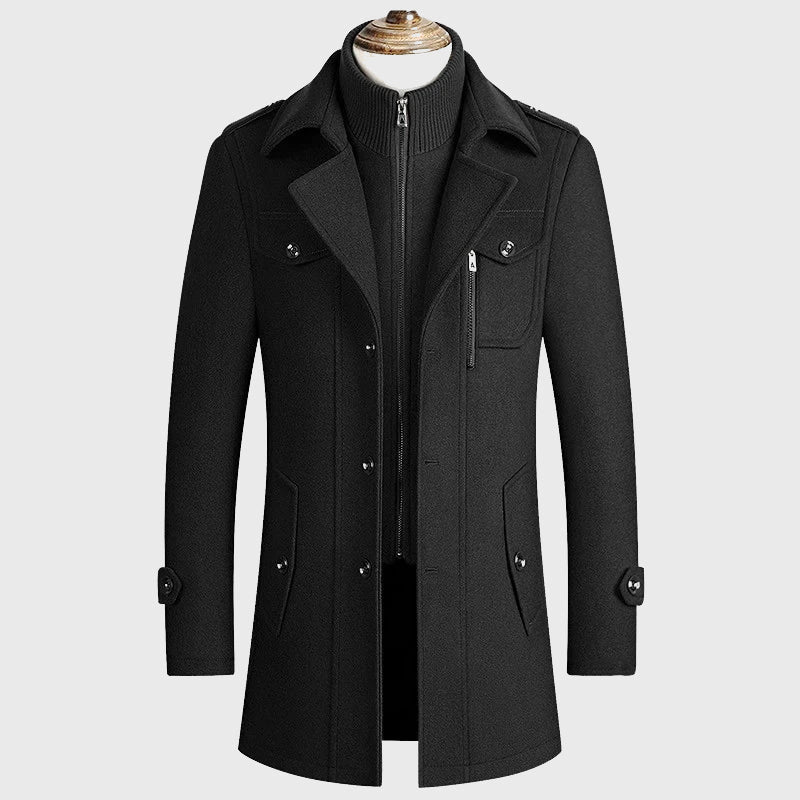 Arthur - Men’s Stand Collar Layered Wool Blend Overcoat