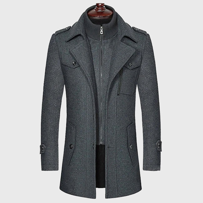 Arthur - Men’s Stand Collar Layered Wool Blend Overcoat