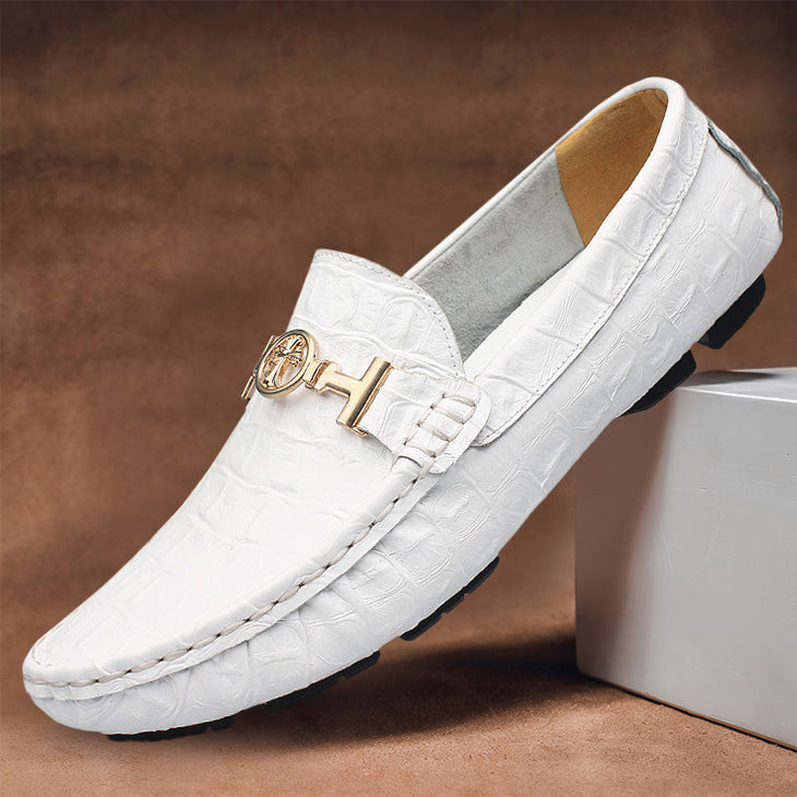 Aston - Men's Croc-Embossed Leather Loafers with Metal Bit