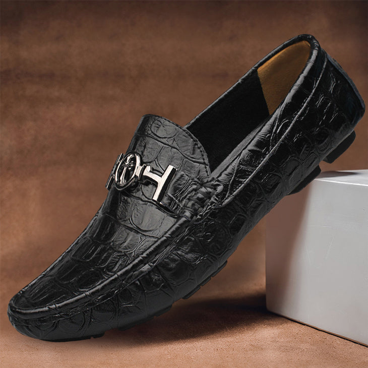 Aston - Men's Croc-Embossed Leather Loafers with Metal Bit