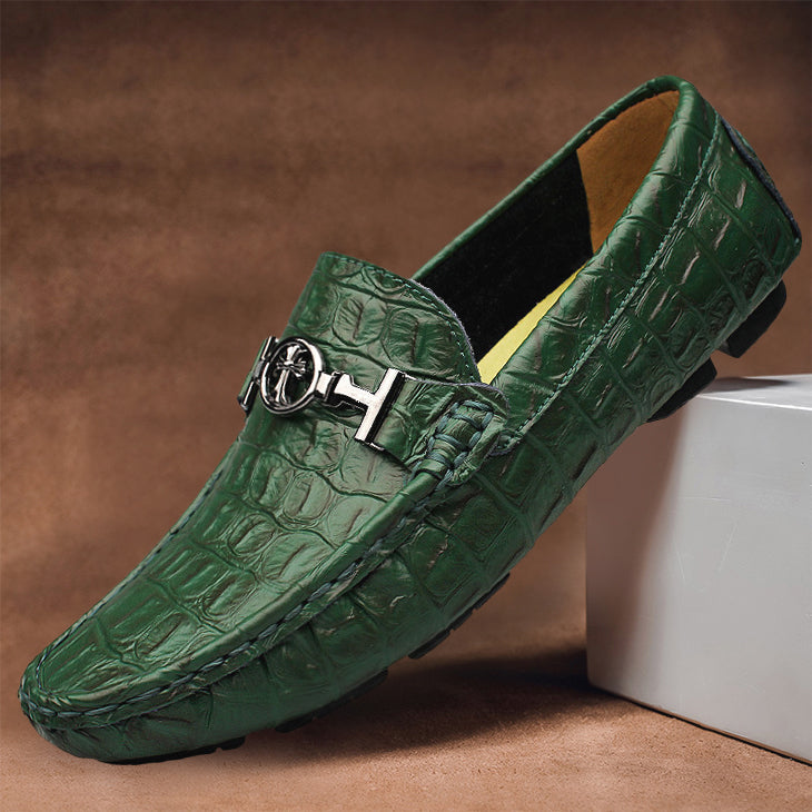 Aston - Men's Croc-Embossed Leather Loafers with Metal Bit