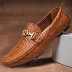 Aston - Men's Croc-Embossed Leather Loafers with Metal Bit