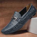 Aston - Men's Croc-Embossed Leather Loafers with Metal Bit