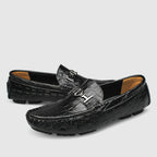 Aston - Men's Croc-Embossed Leather Loafers with Metal Bit
