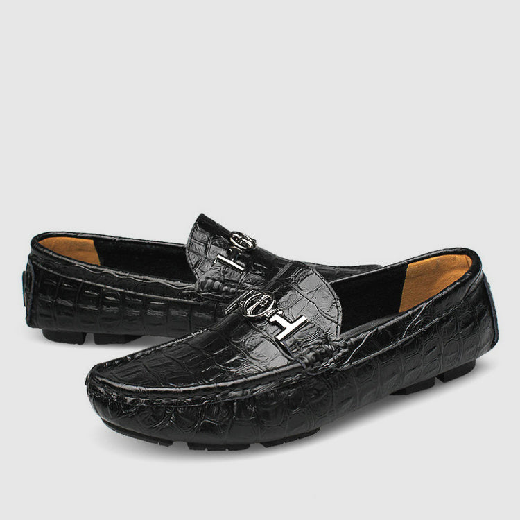 Aston - Men's Croc-Embossed Leather Loafers with Metal Bit