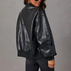 Aubrey - Women's Faux-Leather Bomber Jacket
