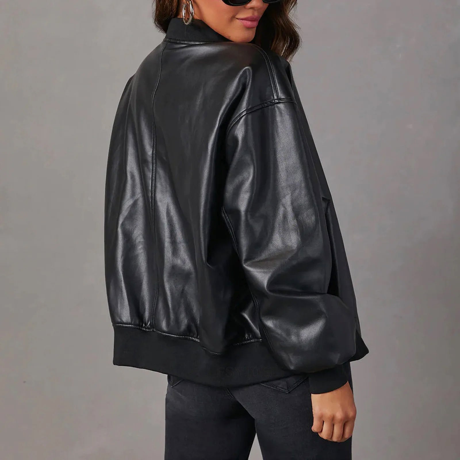 Aubrey - Women's Faux-Leather Bomber Jacket