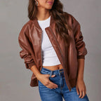 Aubrey - Women's Faux-Leather Bomber Jacket