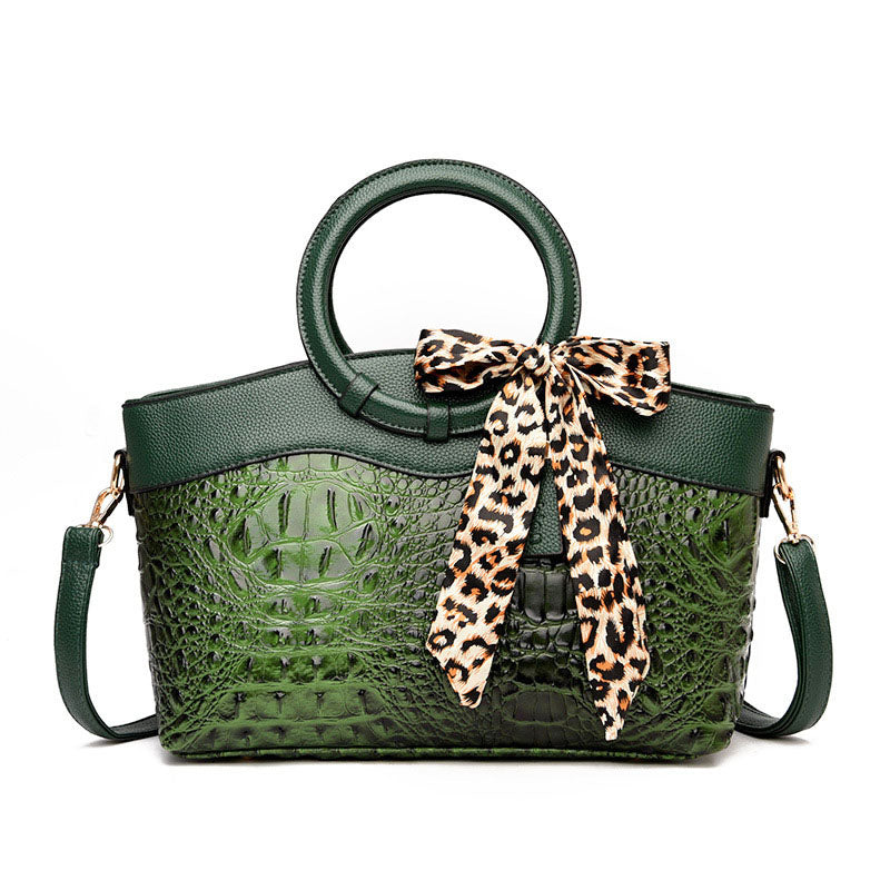 Audrey - Women's Croc-Embossed Round Handle Handbag