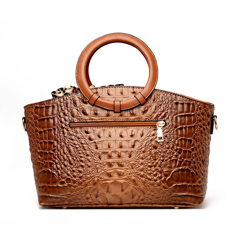 Audrey - Women's Croc-Embossed Round Handle Handbag