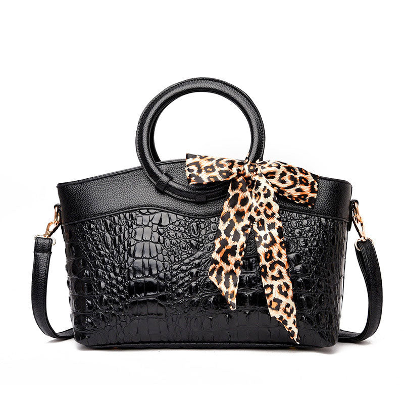 Audrey - Women's Croc-Embossed Round Handle Handbag