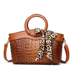 Audrey - Women's Croc-Embossed Round Handle Handbag