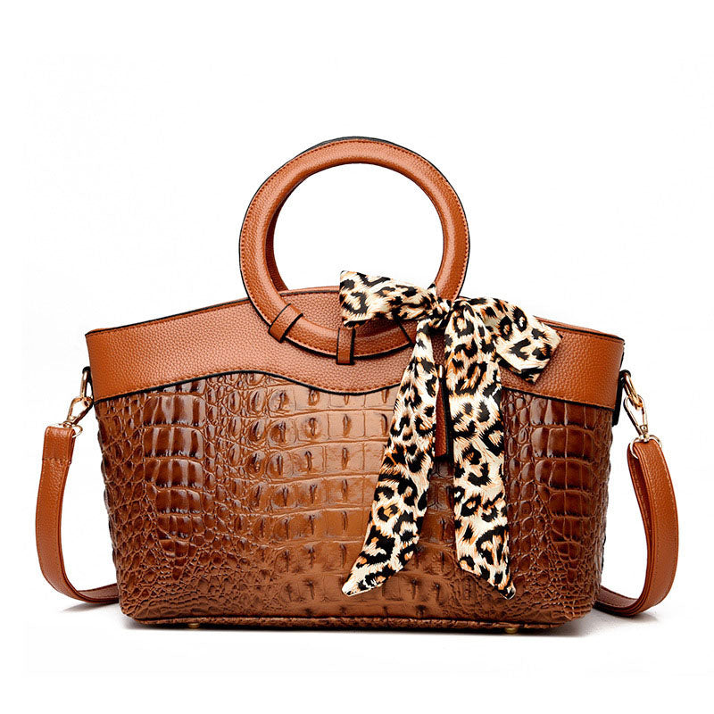 Audrey - Women's Croc-Embossed Round Handle Handbag