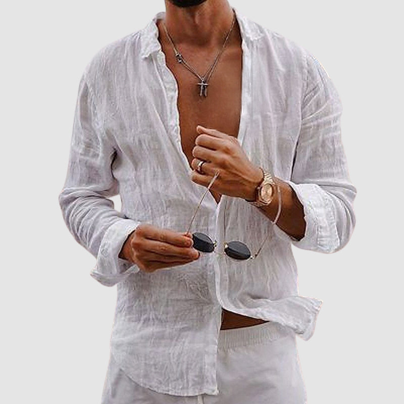 Austin - Men's Crinkled Linen Button-Up Shirt