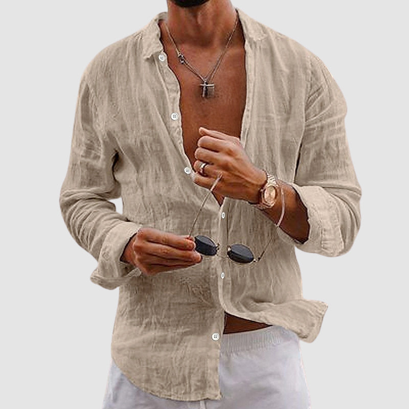 Austin - Men's Crinkled Linen Button-Up Shirt