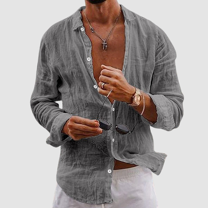 Austin - Men's Crinkled Linen Button-Up Shirt