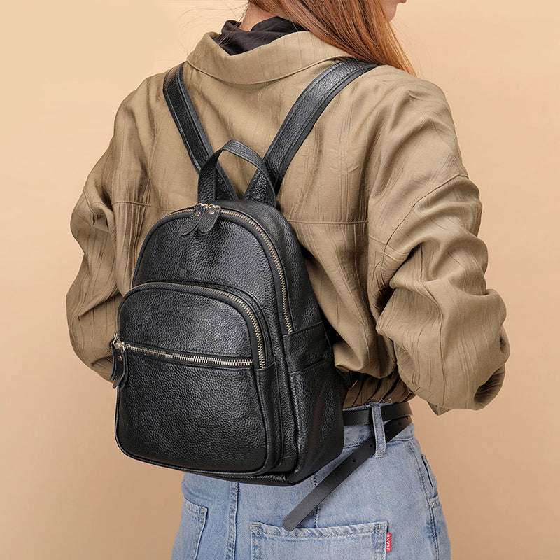 Ava - Women's Multi-Pocket Leather Backpack