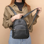 Ava - Women's Multi-Pocket Leather Backpack