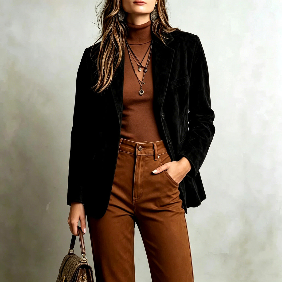 Ava - Women's Tailored Faux Suede Blazer with Button Front