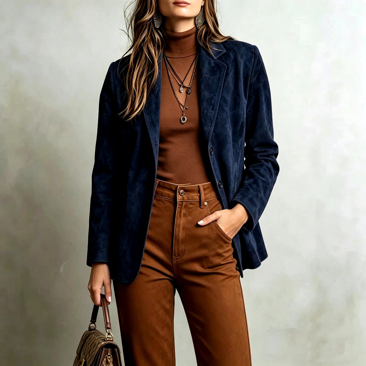 Ava - Women's Tailored Faux Suede Blazer with Button Front