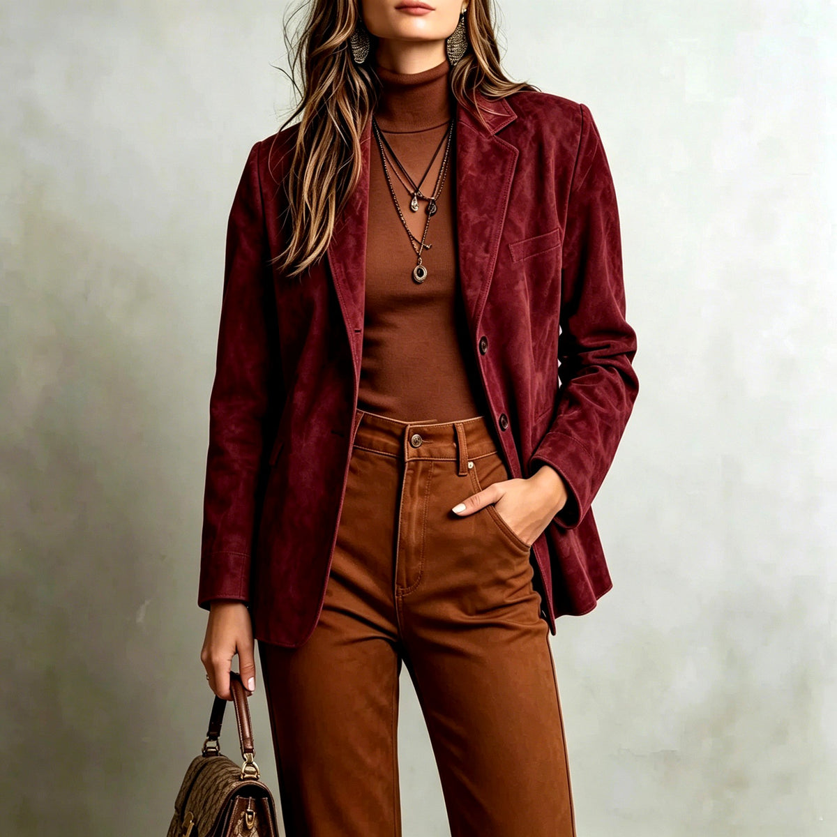 Ava - Women's Tailored Faux Suede Blazer with Button Front