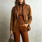 Ava - Women's Tailored Faux Suede Blazer with Button Front
