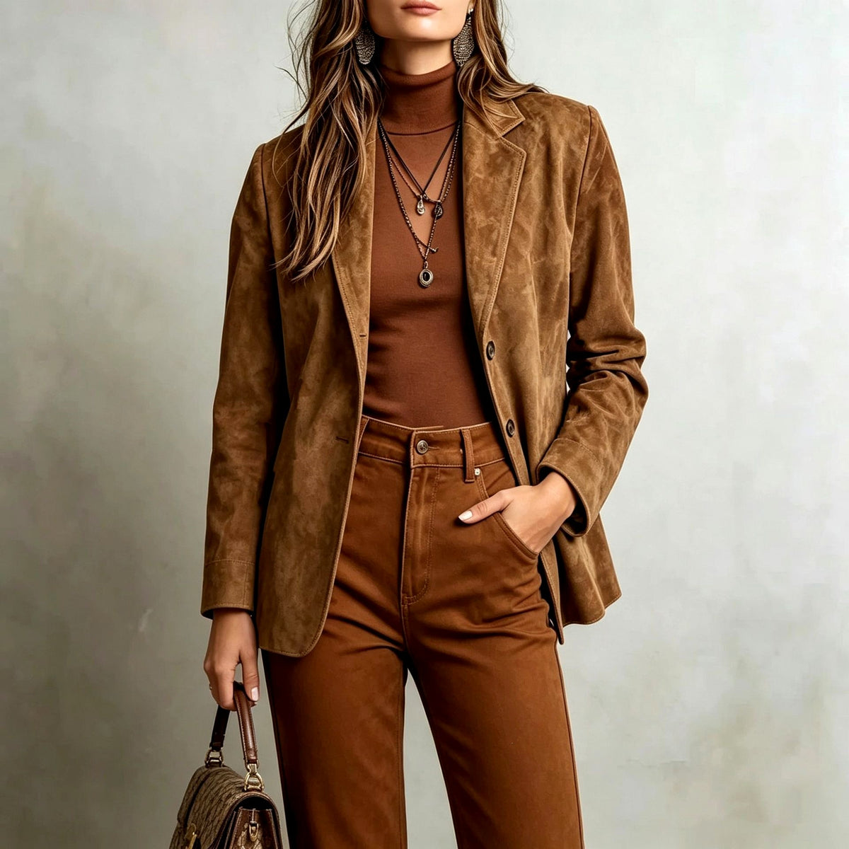 Ava - Women's Tailored Faux Suede Blazer with Button Front