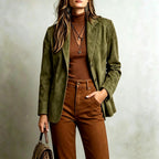 Ava - Women's Tailored Faux Suede Blazer with Button Front