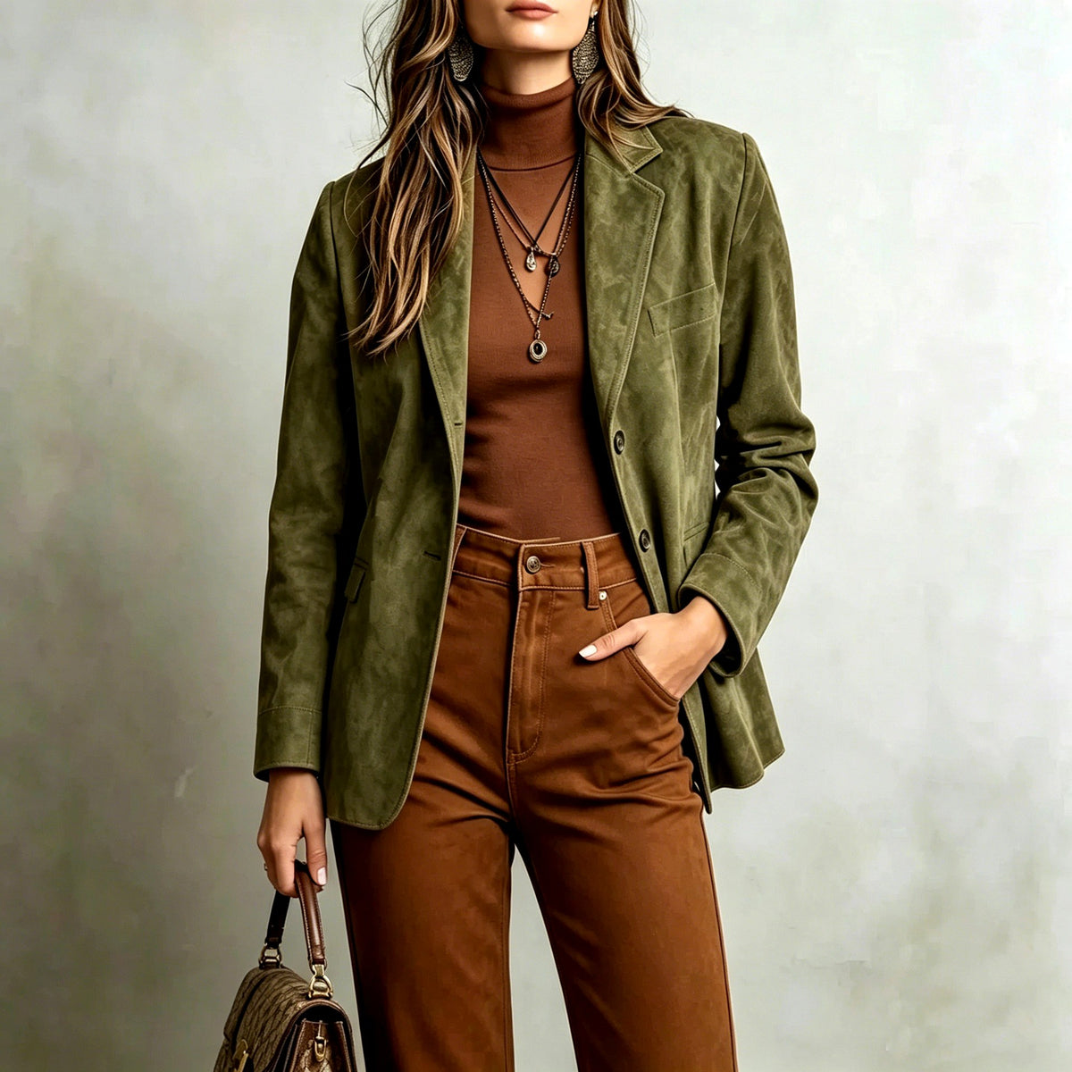 Ava - Women's Tailored Faux Suede Blazer with Button Front