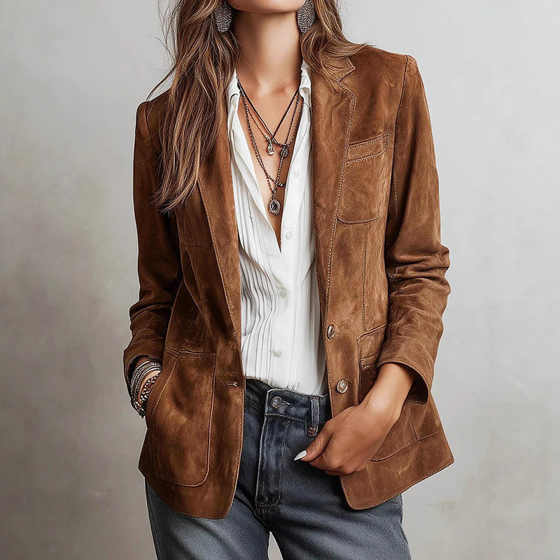 Avery - Women's Vintage-Inspired Suede Blazer Jacket
