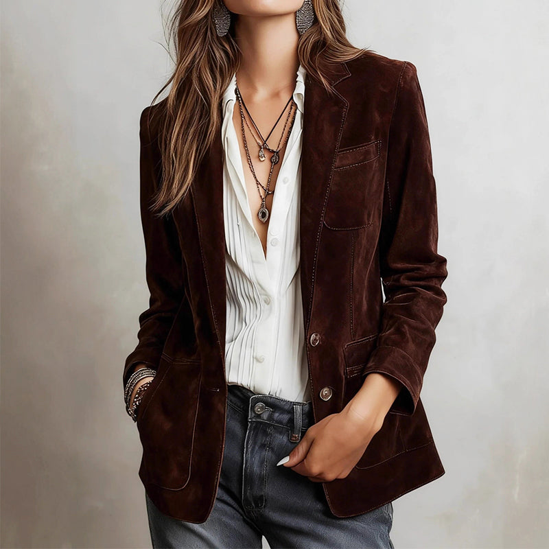 Avery - Women's Vintage-Inspired Suede Blazer Jacket