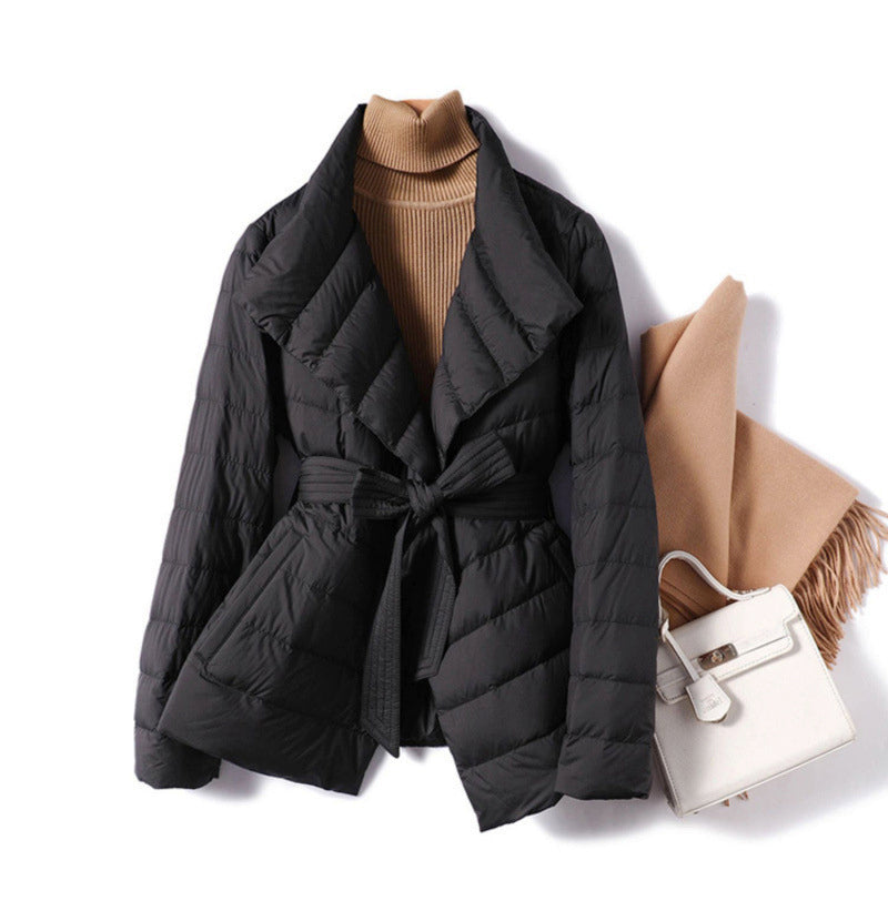 Bella - Women's Belted Shawl Collar Down Jacket