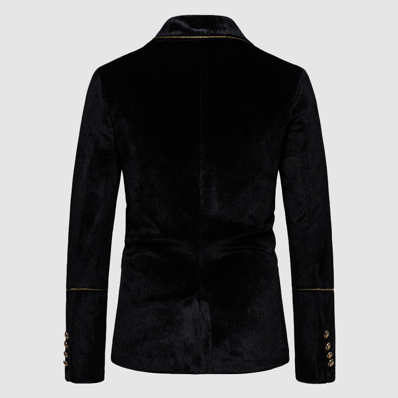 Brandon - Men's Double-Breasted Velour Suit with Gold Trim