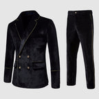 Brandon - Men's Double-Breasted Velour Suit with Gold Trim