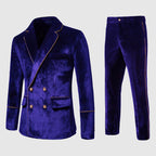 Brandon - Men's Double-Breasted Velour Suit with Gold Trim