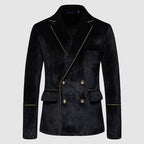 Brandon - Men's Double-Breasted Velour Suit with Gold Trim