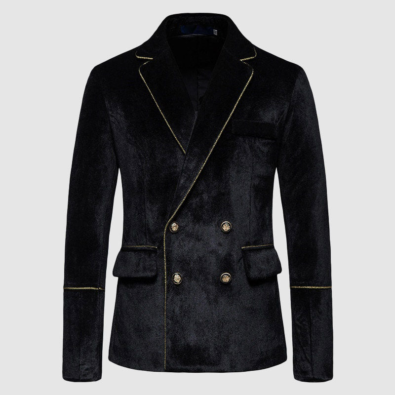 Brandon - Men's Double-Breasted Velour Suit with Gold Trim