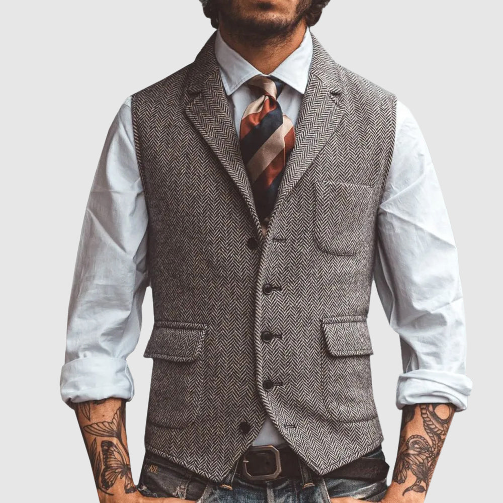 Caleb - Men's Herringbone Tweed Suit Waistcoat